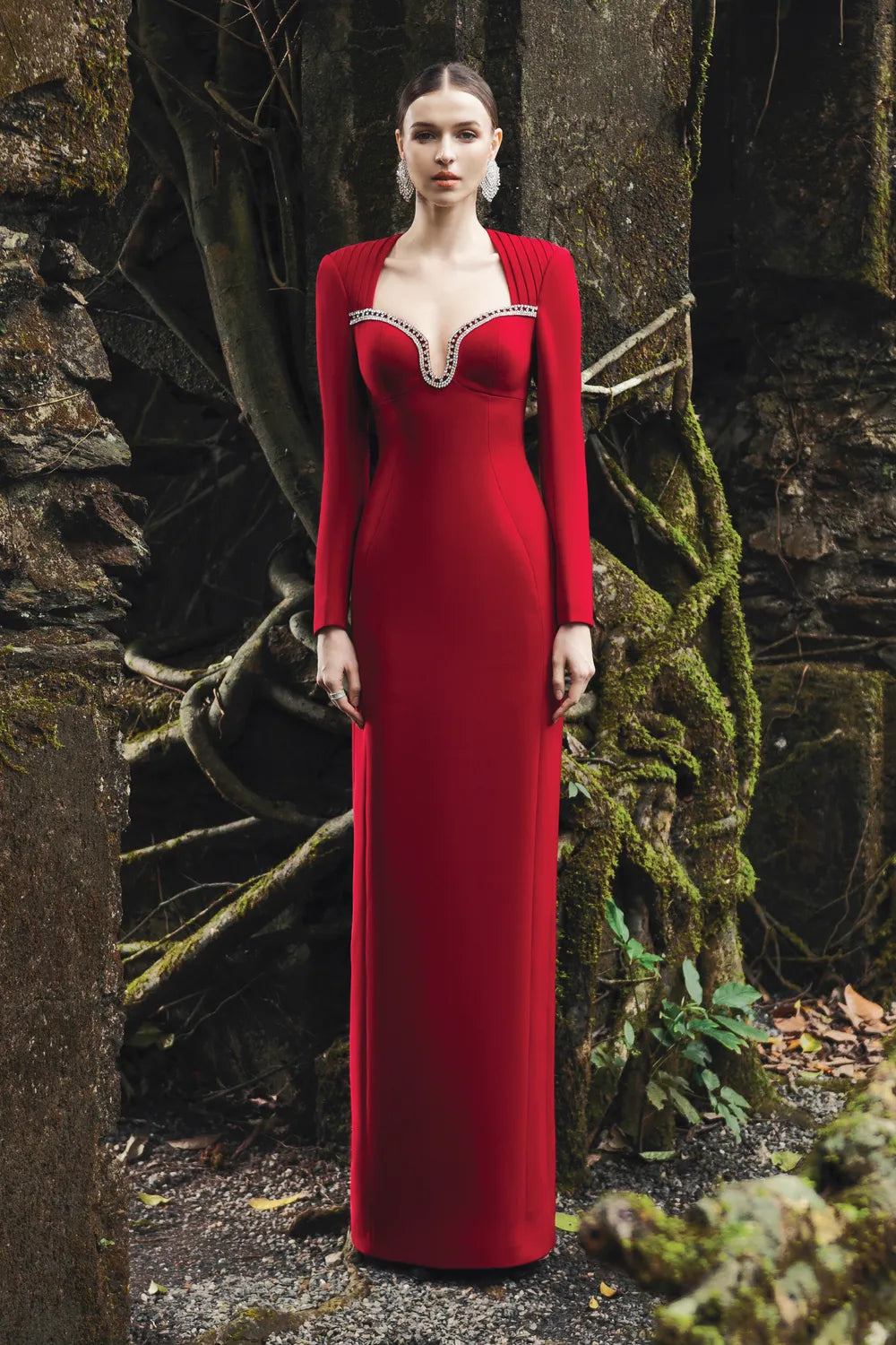 Long Sleeve Draped Shoulder Dress